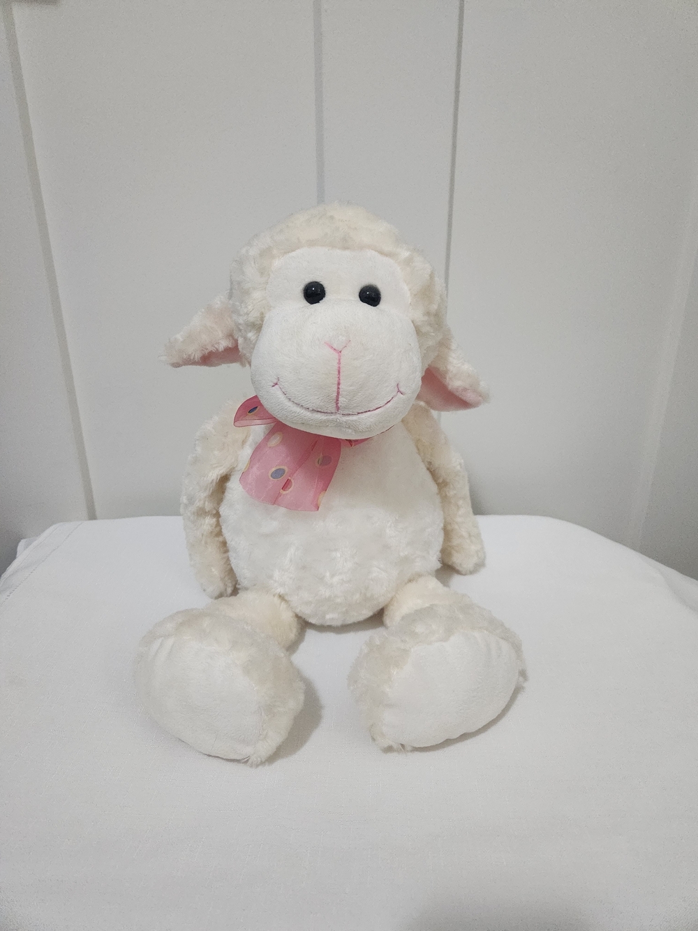 Plush Lamb Stuffed Animal with Pink Ribbon